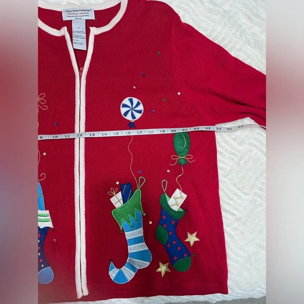 Vintage Tiara International Christmas Collection Stocking Cardigan Sweater XL - Picture 9 of 9